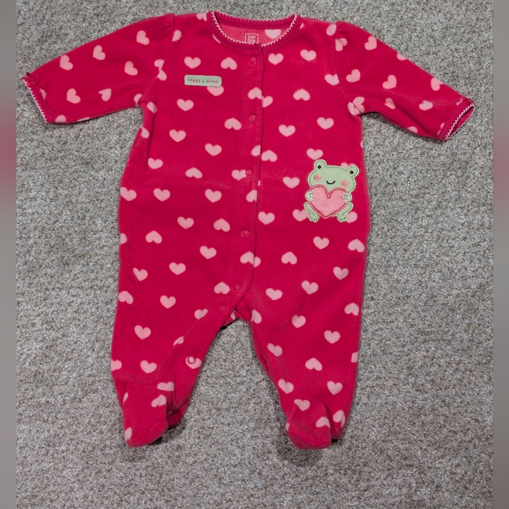 Girls Carter's Just One You Fleece Frog Sleeper Pink Hearts 3M